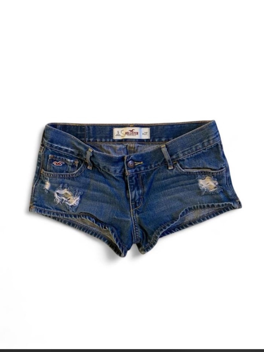 2000s Hollister Low Rise Women's Distressed Denim Shorts - Blue